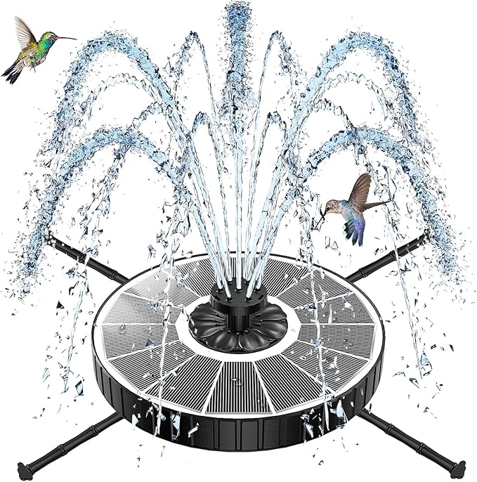 SZMP Solar Fountain with 3 Spray Height, 3.5W Glass Solar Bird Bath Fountain with 4 Adjustable Fixed Rods, and 7 Nozzles, Outdoor Solar Water Fountain Pump for Bird Bath, Garden, Pool, Pond