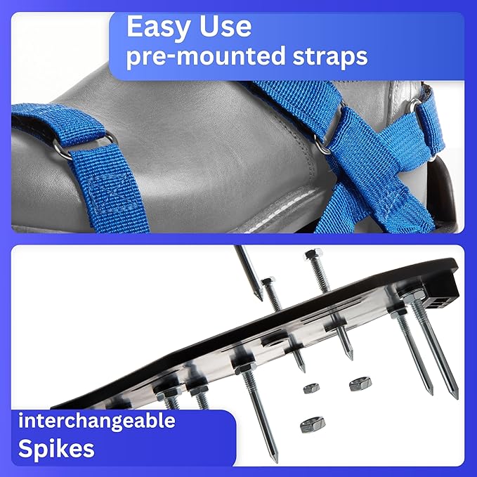 Briliantwerk Lawn Aerator with Adjustable Straps - for Lawn Aeration or as Screed Shoes - Lawn Aerator Shoes as Perfect Aerator Lawn Tool - incl. Two Nail Lengths - Lawn dethatcher - epoxy Shoes
