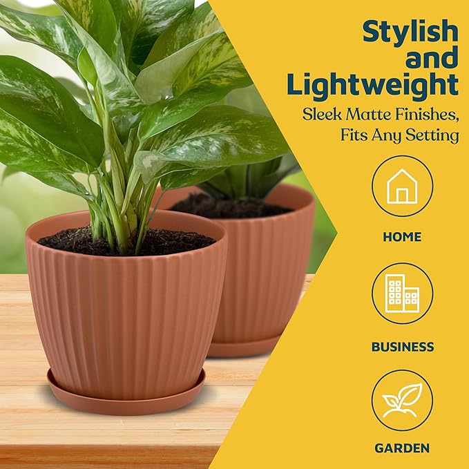Terracotta 6-Inch Plant Pots with Drainage & Saucers 24 Pack, Indoor & Outdoor Planters for Houseplants, Herbs, and Flowers, Durable & Weatherproof Material, Stackable, Lightweight, Minimalist Design