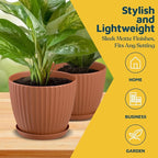Terracotta 6-Inch Plant Pots with Drainage & Saucers 3 Pack, Indoor & Outdoor Planters for Houseplants, Herbs, and Flowers, Durable & Weatherproof Material, Stackable, Lightweight, Minimalist Design