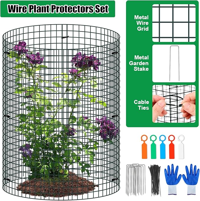 5 Pack Wire Plant Protector, 16"x12" Detachable Metal Plant Protectors Mesh, Garden Plant Protectors for Shrubs Flowers Vegetables to Keep Rabbit & Chicken Animals Out