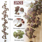 mizii 2 Strands Artificial Vines Ivy Garland 74" Fake Vine with Silk Green Leaves Faux Hanging Plants Greenery Decoration for Bedroom Home Wall Party Wedding Arch Apartment Room Decor (Purple Green)