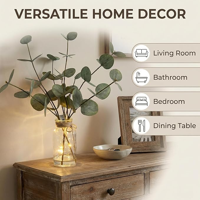 Bessol Artificial Eucalyptus Stems in Glass Vase with Faux Water, 13.5" Fake Plants for Home Decor, Coffee Table Centerpieces, Office, Bathroom & Farmhouse Weddings - Faux Greenery Plants Decorations