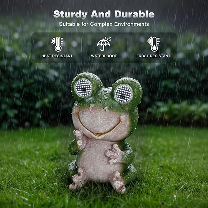 Solar Frog Garden Statue with Rotating LED Eyes Waterproof Resin Outdoor Decor, Auto On/Off Landscape Lighting for Garden, Yard, Pathway, Fence, Patio - Unique Gifts for Women, Mom, Grandma