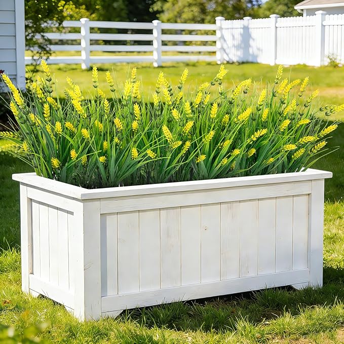 Roberly 24 Bundles Artificial Plants Outdoor, Fake Lavender Flowers UV Resistant Faux Shrubs Plastic Flowers Fake Greenery Plants for Porch Garden Window Box Home Indoor Outdoor Decorations, Yellow
