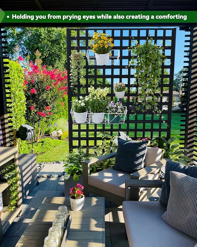 Metal Planter Box with Trellis, 71"x47"x16" Raised Garden Bed Outdoor with Privacy Screen & Lattice Trellis & Lockable Casters, Vertical Garden Box with Drainage Hole for Climbing Plants, Vegetable