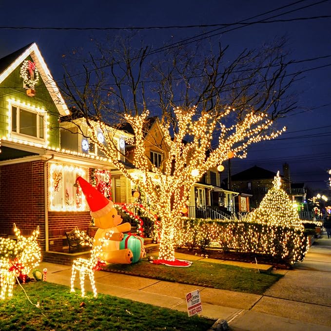 JMEXSUSS 300 LED Warm White Christmas Lights Outdoor Waterproof, 8 Modes Green Wire Christmas Tree Lights Plug in, Twinkle Fairy String Lights for Indoor Xmas Wedding Party Garden