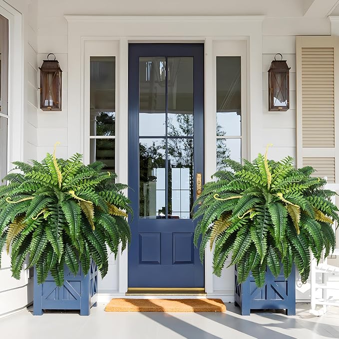 MARTINE MALL 2Pcs 48''/ 88 Leaves XXL Large Fake Ferns Artificial Ferns for Outdoors, UV Resistant Faux Boston Fern for Outdoor Planter Realistic Hanging Artificial Fake Plants for Porch Patio