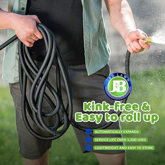 J&B XpandaHose 75ft Expandable Garden Hose - Heavy Duty Superior Strength 3750D - 4 -Layer Latex Core - Extra Strong Brass Connectors and Storage Bag (Black 75)