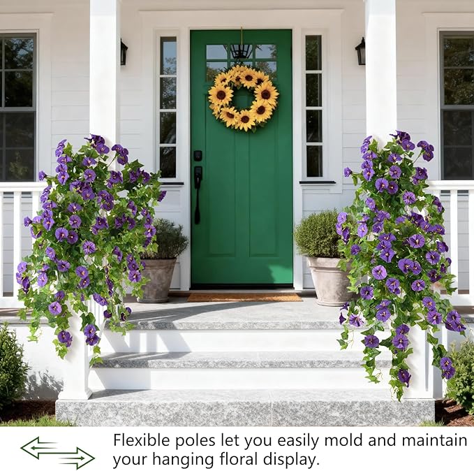 Homsunny Artificial Fake Flowers Plants for Outdoor Decoration, 2PCS Faux Petunias Silk Flower UV Resistant No Fade for Home Outside Garden Balcony Yard Porch Realistic Indoor Decor (Purple)