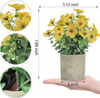 2 Pack Small Fake Plants Potted Artificial Plants Artificial Flowers Potted Faux Flower Daisy with Eucalyptus Leaves for Home Decor Office Room Farmhouse Indoor Table Bathroom Decor（Yellow）