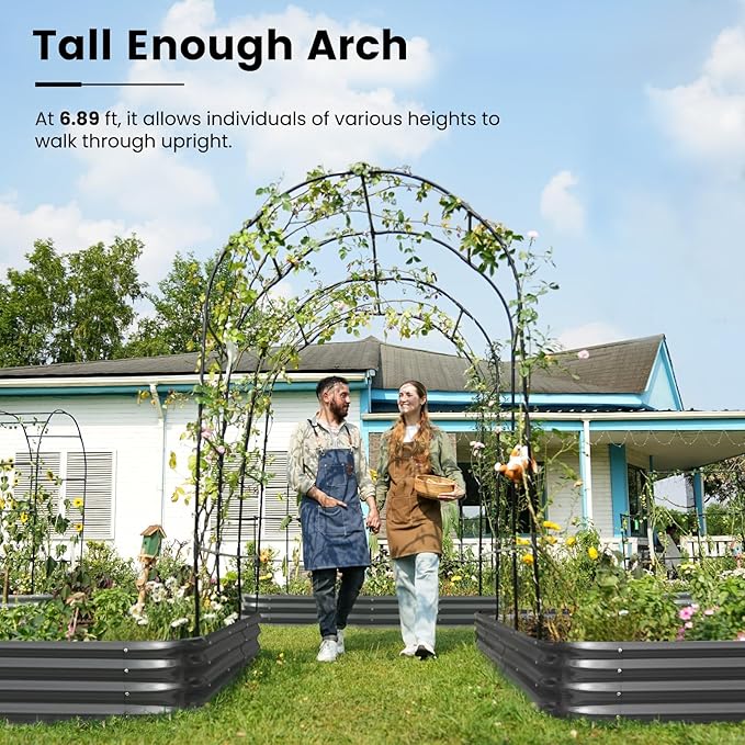 KING BIRD Raised Garden Bed with Arched Trellis Galvanized Planter Garden Box Outdoor for Gardening, Climbing Vegetables, Flowers 2PCS 7.87x3.94x0.98 Ft, Dark Grey