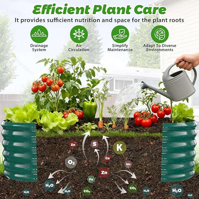 YSEJOMP 17" Tall Outdoor Garden Raised Garden Bed Kits,5ft X 2ft Oval,0.8MM Thick Metal Raised Planter Bed/Ground Planter Box for Variety of Flowers,Herbs,Vegetables (Dark Green, 60X24X16.5 Inches)