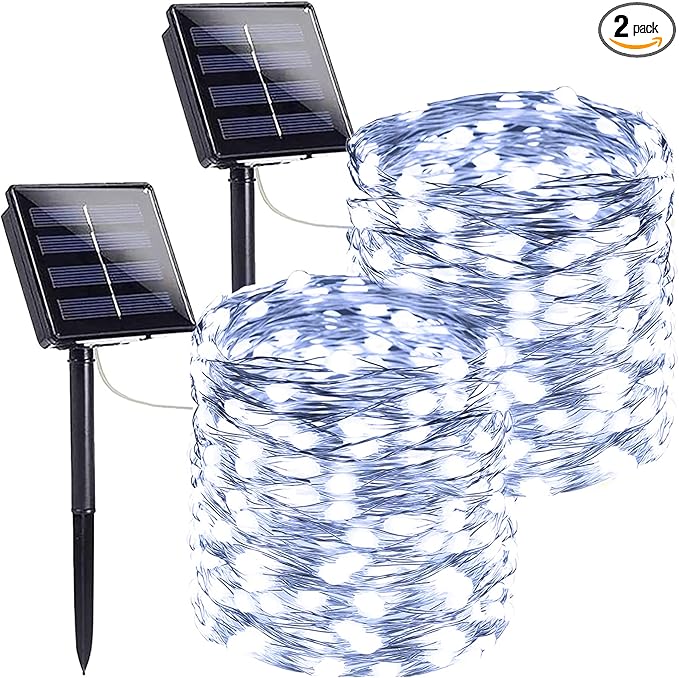 Extra-Long 144FT Solar String Lights Outdoor, 2 Pack 400LED Solar Fairy Lights for Outside Waterproof, Silver Wire 8 Lighting Modes Solar Twinkle Lights for Tree Garden Party Xmas Decor (Cool White)