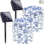 Extra-Long 144FT Solar String Lights Outdoor, 2 Pack 400LED Solar Fairy Lights for Outside Waterproof, Silver Wire 8 Lighting Modes Solar Twinkle Lights for Tree Garden Party Xmas Decor (Cool White)