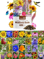 Wildflower Seeds Mix, 2 Oz, 50,000+ Seeds, 28 Varieties, Attracts Bees, Butterflies & Birds, Colorful Flowers