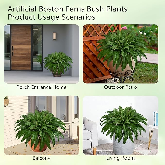 42In Artificial Boston Ferns Bush, Set of 2 Large Faux Ferns Plants, 79 Branches Fake Ferns for Home Living Room Decor, Indoor and Outdoor.