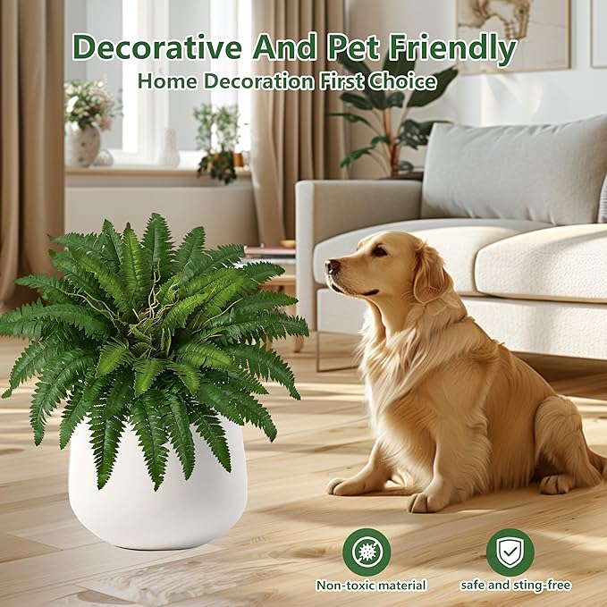 40" Artificial Boston Ferns Bush Plants, Set of 2, Large Faux Ferns Hanging Decor with 53 Fronds, Fake Vines Indoor Or Outdoors Planter for Home and Office Decor