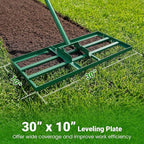 Goplus Lawn Leveling Rake, 30" x 10" Heavy Duty Level Lawn Tool w/ Ergonomic Handle for Soil, Effort-Saving Landscape Rake for Garden, Backyard, Golf Course, Farm, Pasture (Green)