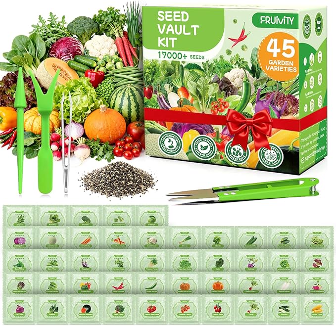 45 Heirloom Vegetable Seeds Variety Pack - 17,000+ Garden Seeds for Planting Indoor & Outdoor - Seed Vault Kit with Tomato, Cabbage- Home Garden Seeds for Hydroponic, Women, Friend Gift