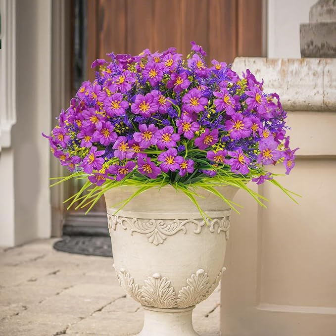 36 Pcs Artificial Flowers for Outdoors, Faux Artificial Plants UV Resistant Fake Plants Outside for Planter Porch Window Home Patio Yard Garden Decor (Mixed Purple)