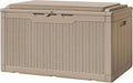 Greesum 100 Gallon Resin Deck Box Large Outdoor Storage with Cushions for Patio Furniture, Garden Tools, Pool Supplies, Weatherproof and UV Resistant, Lockable, Light Coffee