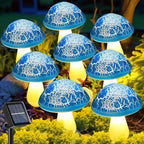Solar Mushroom Lights Garden Decor 8 Blue Crack Mushrooms Outdoor Decor Stake Lights, Waterproof Solar Pathway Light Gardening Gifts for Landscape Easter Gnomes Yard Halloween Christmas Decorations