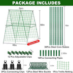 2 Packs 48" x 48" Foldable Cucumber Trellis for Raised Bed- A-Frame Garden Trellis for Climbing Plant Outdoor with Climbing Net & Plant Support Clip for Outdoor Plants Zucchini Vegetables Flowers
