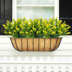 obbsie 36 Bundles Artificial Plants Outdoor, 18.2" UV Resistant Faux Monkey Grass Greenery Stems No Fade Faux Plastic Flowers Shrubs for Home Weddings Garden Porch Front Patio Office Decor - Yellow
