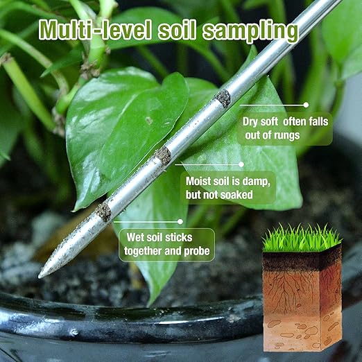 Soil Probe 14 Inches Moisture Meter for Plants, T-Handle Soil Moisture Sampler with Dual Scale Markings, House Plant Water Monitor No Batteries Required