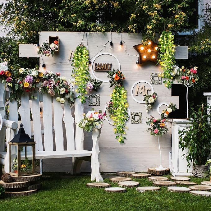 Mudder 3 Packs LED Artificial Hanging Plants, 3.6 ft Fake Hanging Plant, Ivy Vine Fake Leaves Greeny Chain Wall Home Room Garden Wedding Garland Outside Decor (Basket Not Included) (Greenery Style)