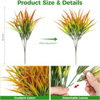 16 Pcs Artificial Plants Outdoor Fake Grass Faux Greenery Stems UV Resistant Plastic Plants Shrubs for Planters Patio Garden Front Porch Pathway Spring Summer Home Decor, Yellow