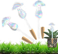 HyJeryty 3 Pack Non-Clogging Iridescent Mushroom Plant Watering Globes with Terracotta Spikes, Hand Blown Glass Self Watering Planter Insert Plant Watering Devices Bulbs for Indoor and Outdoor Plants