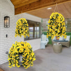 Sggvecsy Artificial Fake Hanging Flowers Plants for Outdoor Outside Spring Summer Decoration 4PCS Faux Silk UV Resistant Realistic Morning Glory Trailing Vines for Home Porch Patio Balcony(Yellow)