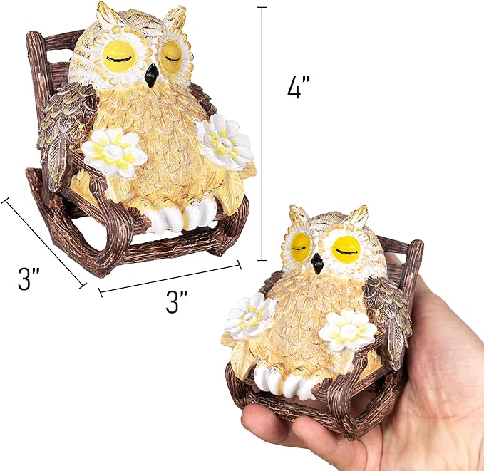 LIULO TOOL Light Up Owl on Chair Garden Sculpture, LED Solar Powered Owl Lying on The Chair, Cute Figurine Crafted Statue for Home Fireplace Outdoor Centerpiece Collection Decoration, 3x3x4 in