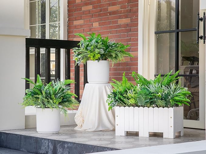 Green Moon 14 Bundles Artificial Plants Outdoor, Faux Plants Outside UV Resistant Fake Greenery Shrubs for Home Planter Garden Patio Front Porch Yard Decor