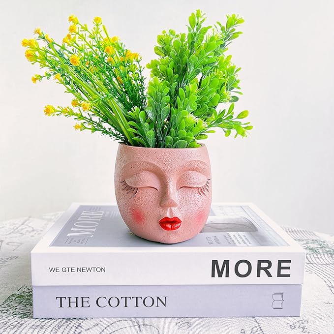 Handcrafted Head Planter Pot Lady Face Planters Cute Flower Pot for Succulent Funny Resin Head Face Planter with Drainage Lightweight Brown 1Pack