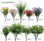 Green Moon 23 Bundles Artificial Plants Outdoor with Colorful Flower, Greenery Shrubs Realistic UV Resistant for Outside Home Planter Porch Patio Yard Decor