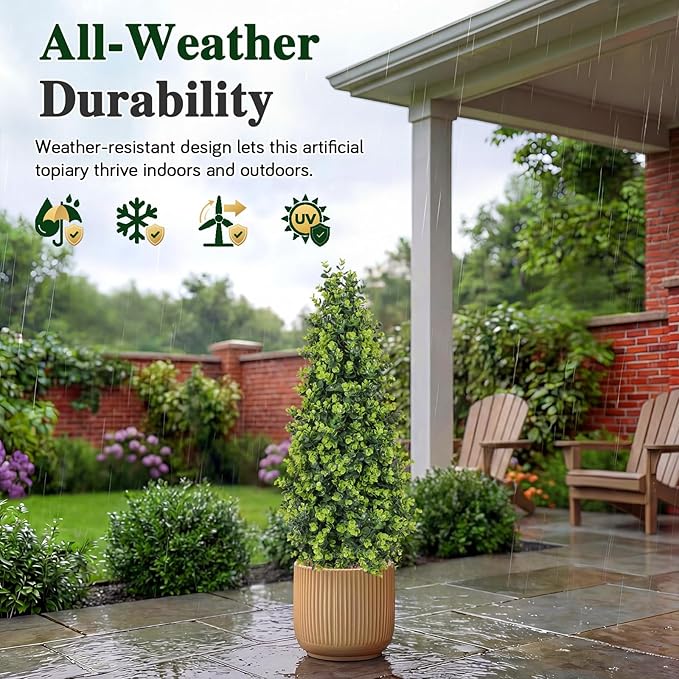 PATIO CHOICE 3ft Artificial Topiary Trees with Ground Spike Set of 2 36" Outdoor Faux Plants Realistic Faux Bushes and Shrubs Decorations for Outdoor Indoor Front Porch Garden