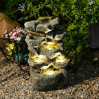 Solar Water Fountain Outdoor Garden, 19.3 Inch Cascading Stone Design 5 Tier Rock Feature Outdoor Fountains Waterfalls with Light, Pump Solar Panel for Patio, Deck, Porch, Backyard Home Décor