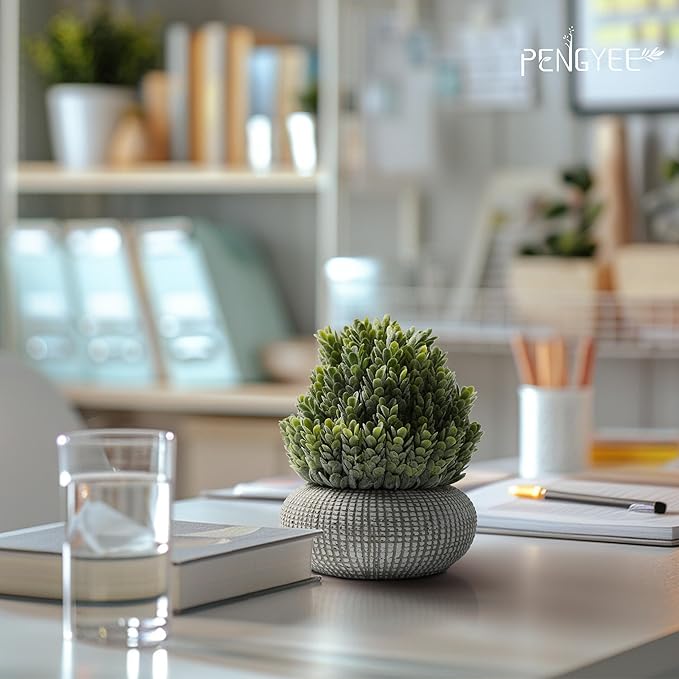 2 Pack Small Fake Plants in Cement Planter for Bathroom Decor, 6.1/5.7 Inch Artificial Plants Indoor, Small Faux Plants Indoor for Home Room Bedroom Farmhouse Kitchen Office Decor