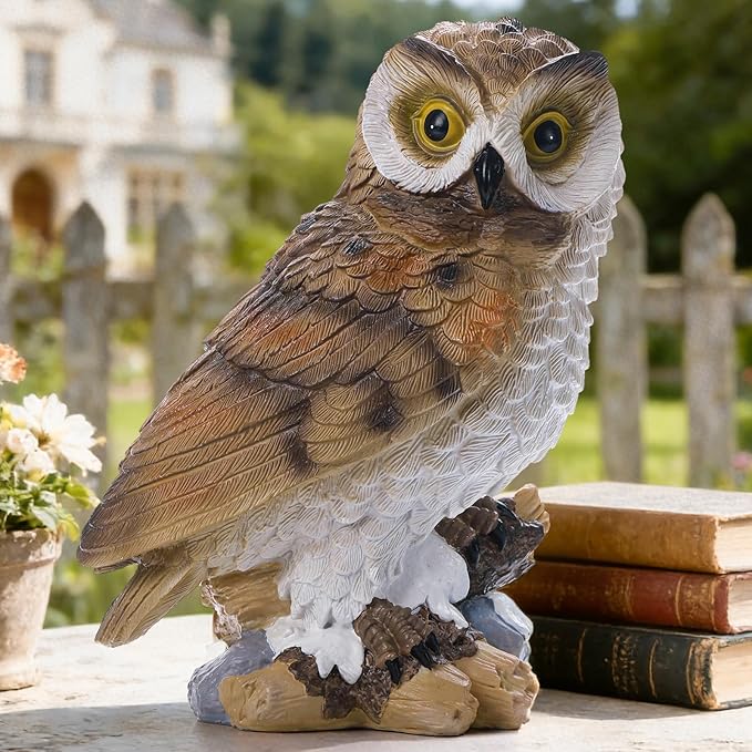 Solar Owl Garden Outdoor Statue,Owls Figurine Sculpture with LED Lights for Porch Patio Lawn Yard Deck Spring Summer Decor - Mother's Day Housewarming Gift for Women Men Owl Lover