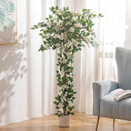 BLOSMON Bougainvillea Artificial Flower Tree: 5ft White Fake Flower Plant for Front Porch Decor - Faux Silk Floral Trees with Pot for Outdoor Garden Patio Indoor Home Office Floor Decoration
