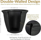 Sunnydaze 24-Inch Anjelica Large Plastic Pot for Plants - Outdoor Double-Walled Large Plastic Planter with Drillable Drainage Holes - Matte Black