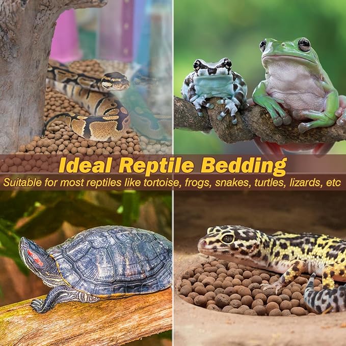 ZeeDix 10 LBS Reptile Substrate Leca Balls - 100% Organic Expanded Clay Pebbles, Ideal Bioactive Terrarium Clay Balls Substrate for Reptile Terrarium Tank, Bearded Dragon, Tortoise, Gecko, Snake &Frog
