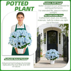 QIANYUN Artificial Topiary for Outdoors -20” Potted Plant Fake Hydrangea Bush-UV Resistant Artificial Outdoor Plants for Front Porch, Garden, Yard, Patio Decor (Blue)