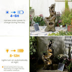 Sunlinua Solar Water Fountain Outdoor 5-Tiers Large Cascading Realistic Tree Trunk Natural Waterfall Outdoor Fountains Resin Imitation Wood with LED Lights for Garden, Patio, Porch