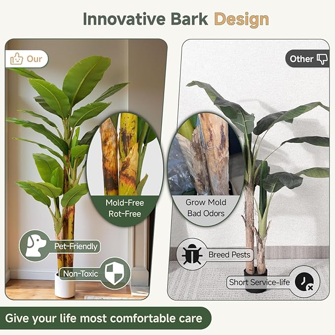 8ft Artificial Banana Tree Extra Tall Fake Plants Indoor for Living Room Large Faux Tree High End Realistic Floor Plant Big Silk Tree for Home Office Pet Friendly Large Indoor Plant Tropical Decor