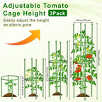 Fabulas Tomato Cage, 59 Inch Adjustable Tomato Plant Support Cages for Garden and Pots, Steel Core Plastic Coated Trellis for Raised Bed Climbing Plants Cucumber Beans Vegetable Flower Fruit, 3 Pack