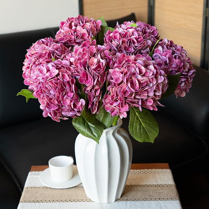 DUYONE 3PCS 22 inch Realistic Artificial Hydrangea Large Flowers Artificial Flowers Dry Flowers Outdoor Wedding Christmas Office Family Party Living Room Table Decoration (Rose Red)